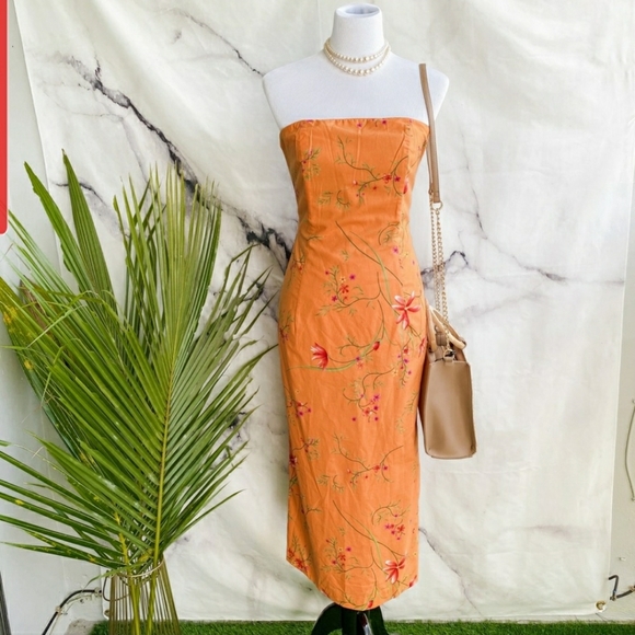 karin stevens Dresses & Skirts - Karin Steven's orange bustier midi dress 8